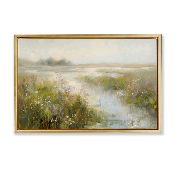 Stupell Industries Spring River with Wild Blooms by LSR Design Studio Gold Floater Frame Nature Graphic Art Print 17 in. x 25 in.