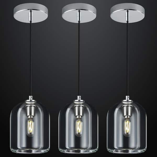 Home Lighting 40-Watts Modern Chrome Pendant Lights Fixtures for Dining Room Kitchen Living Room Bedroom (3 Pack)