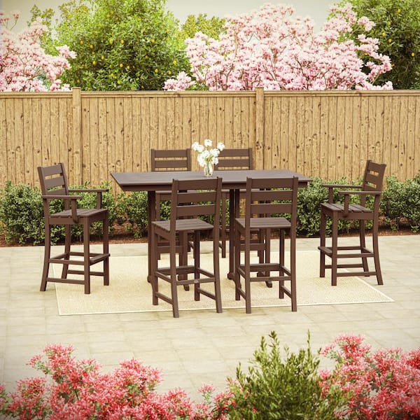 Grant Park Mahogany 7-Piece HDPE Plastic Farmhouse Bar Set