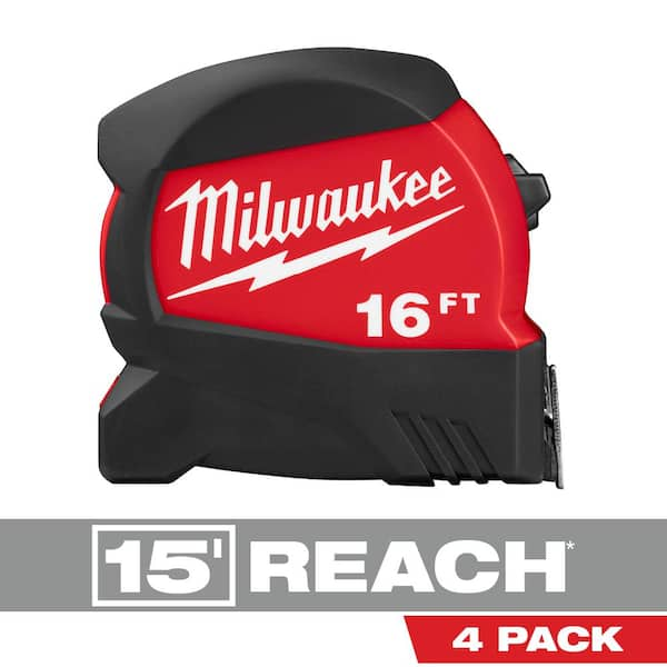 Milwaukee 16 ft. x 1.2 in. Compact Wide Blade Tape Measure with 15 ft. Reach (4-Pack)