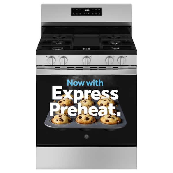 GE 30 in. 5-Burners Free-Standing Gas Range in Stainless Steel with Crisp Mode