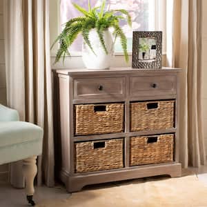 Storage Cabinet with Two Drawers and Four Classic Rattan Baskets