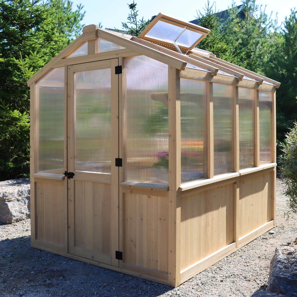 Beige Cedar Walk-In Greenhouse with Polycarbonate Windows