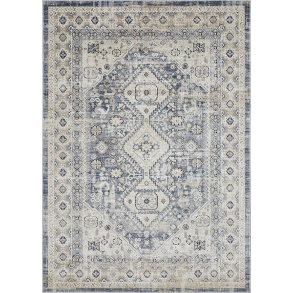 Kehleigh Awester Blue 6 ft. 7 in. x 9 ft. 2 in. Oriental Polypropylene Indoor Area Rug