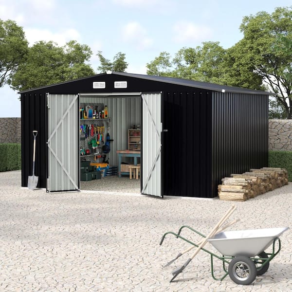 Heavy Duty 8x10 FT Outdoor Metal Storage with Lockable Door & Air Vents UV & Rainproof Large Metal Tool Gray