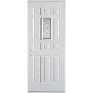 32 in. x 80 in. Traditional Brass Rectangular Lite 12-Panel Painted Right-Hand Inswing Steel Prehung Front Door