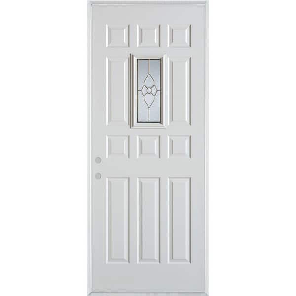 Stanley Doors 32 in. x 80 in. Traditional Brass Rectangular Lite 12-Panel Painted Right-Hand Inswing Steel Prehung Front Door