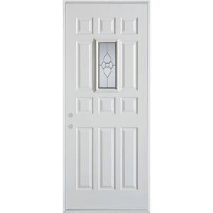 36 in. x 80 in. Traditional Brass Rectangular Lite 12-Panel Prefinished Right-Hand Inswing Steel Prehung Front Door