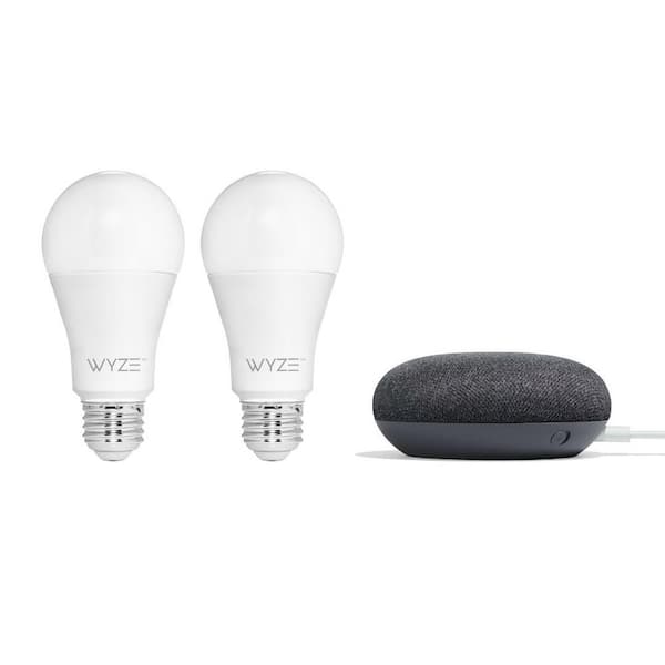 Wyze Smart Bulb 2-Pack + Google Nest Mini (2nd Gen) Smart Speaker Charcoal