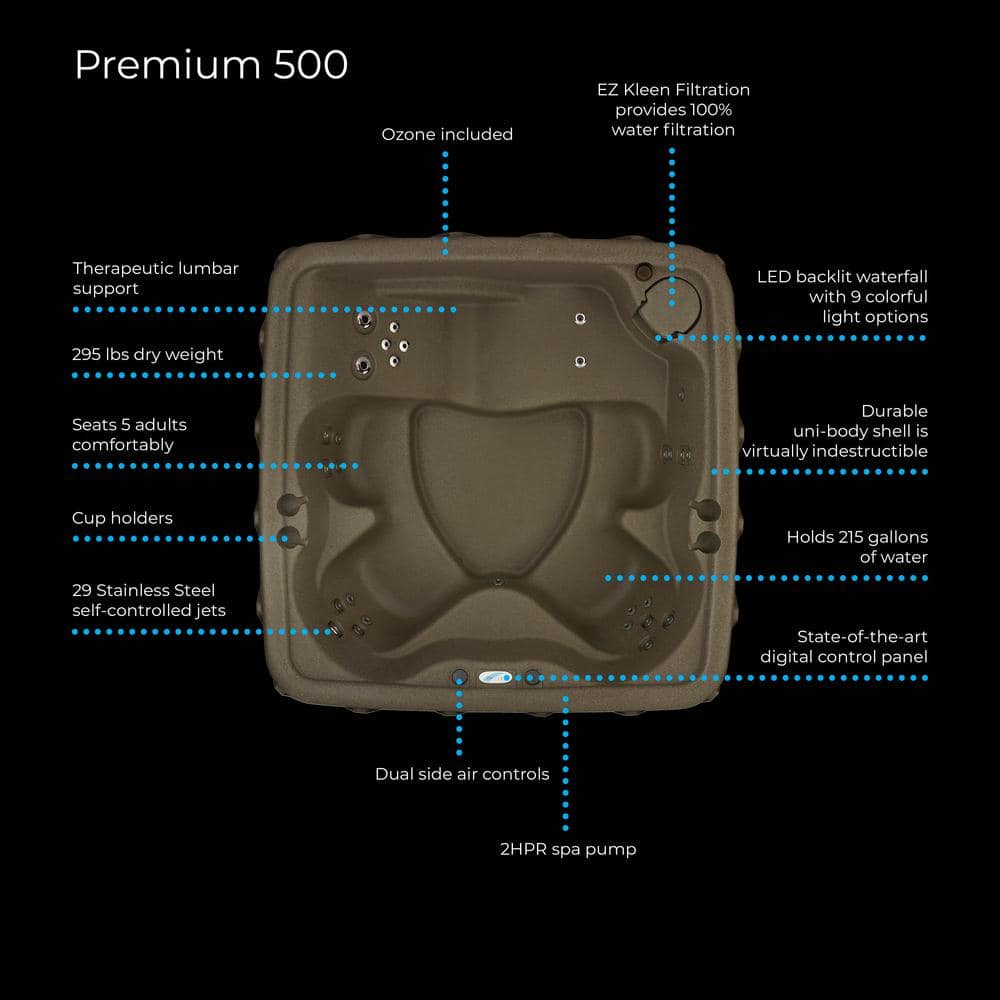 Brownstone 5-Person Rectangle Plug & Play Hot Tub with LED Waterfall