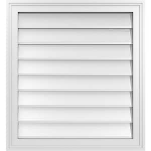 24 in. x 26 in. Vertical Surface Mount PVC Gable Vent: Decorative with Brickmould Frame