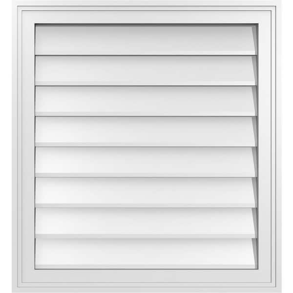Ekena Millwork 24 in. x 26 in. Vertical Surface Mount PVC Gable Vent: Decorative with Brickmould Frame