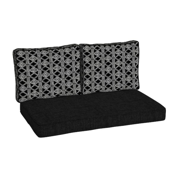 ARDEN SELECTIONS 46 in. x 26 in. Outdoor Loveseat Cushion Set in Black Global Stripe