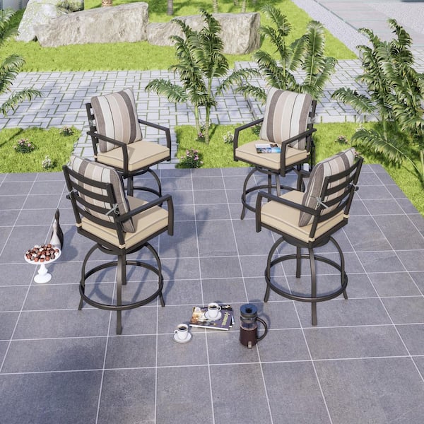 TOP HOME SPACE Swivel Metal Outdoor Bar Stools with Beige Cushion (4-Pack)