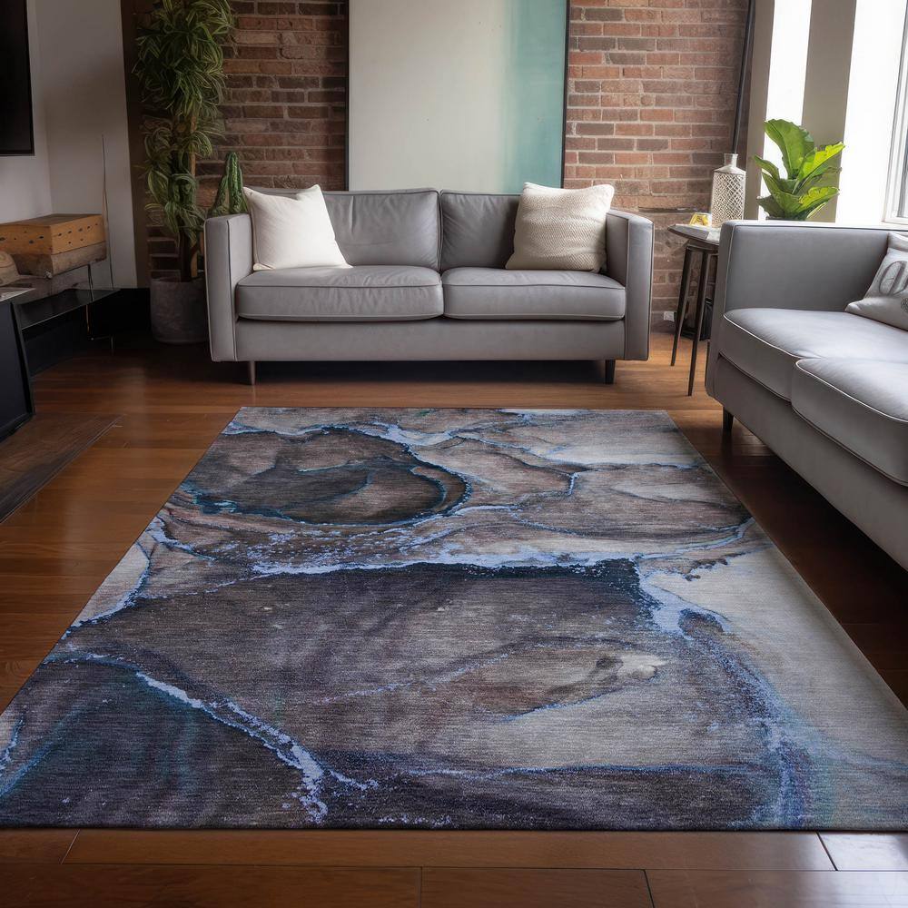 Navy Abstract Flat Woven 8' x 10' Synthetic Area Rug