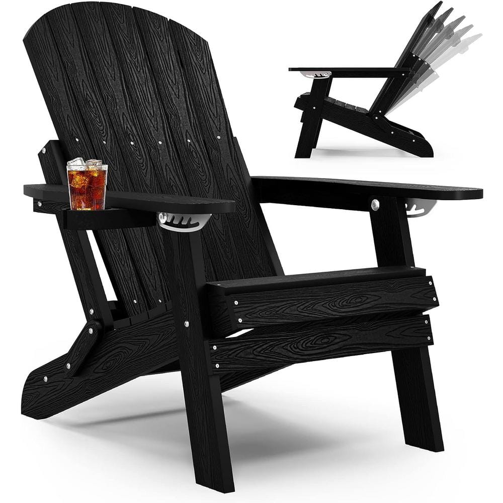 Mximu Classic Black Folding Plastic Adirondack Chair Outdoor Patio Fire