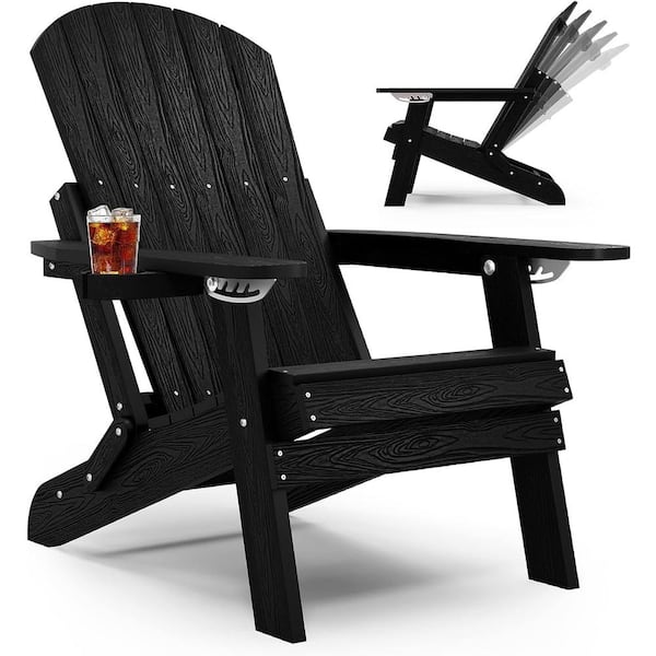 Mximu Classic Black Folding Plastic Adirondack Chair Outdoor Patio Fire