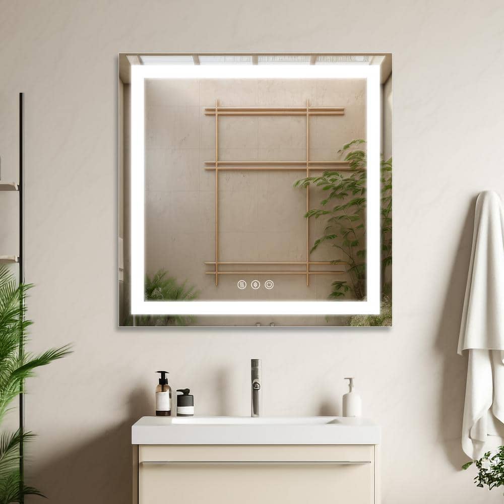 36 in. W x 36 in. H Square Frameless Wall Mount Bathroom Vanity Mirror with