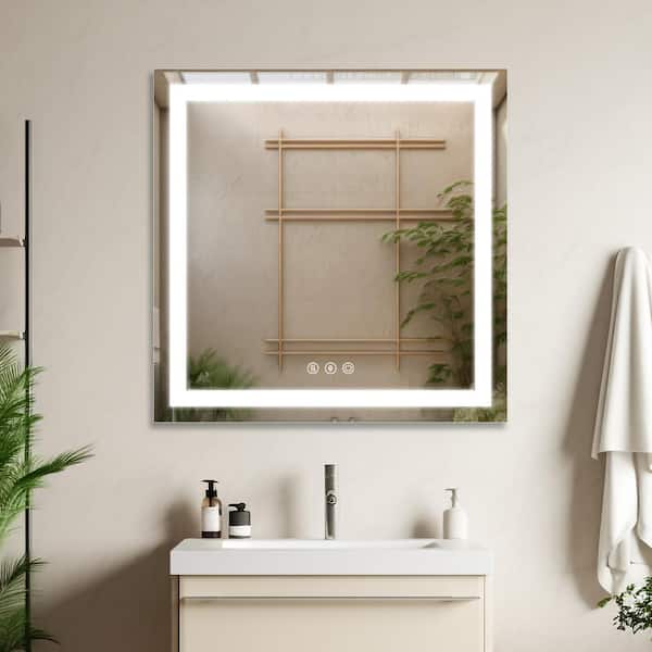 Unbranded 36 in. W x 36 in. H Square Frameless Wall Mount Bathroom Vanity Mirror with LED Light Dimmable Anti-Fog