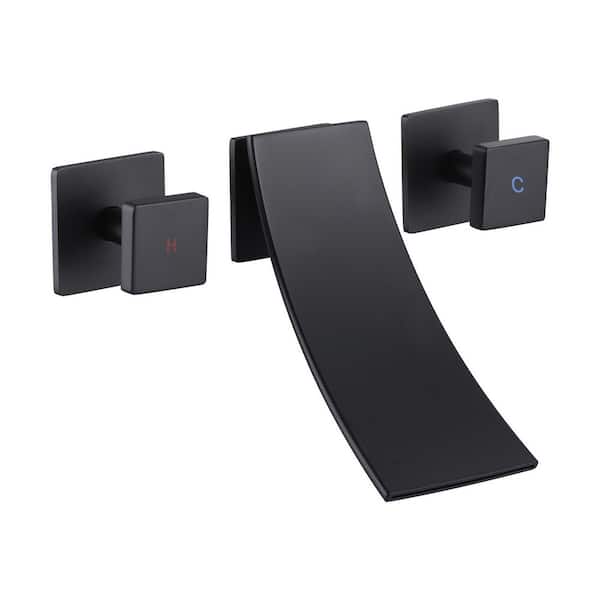 Waterfall 2-Handle Wall Mounted Bathroom Faucet in Matte Black