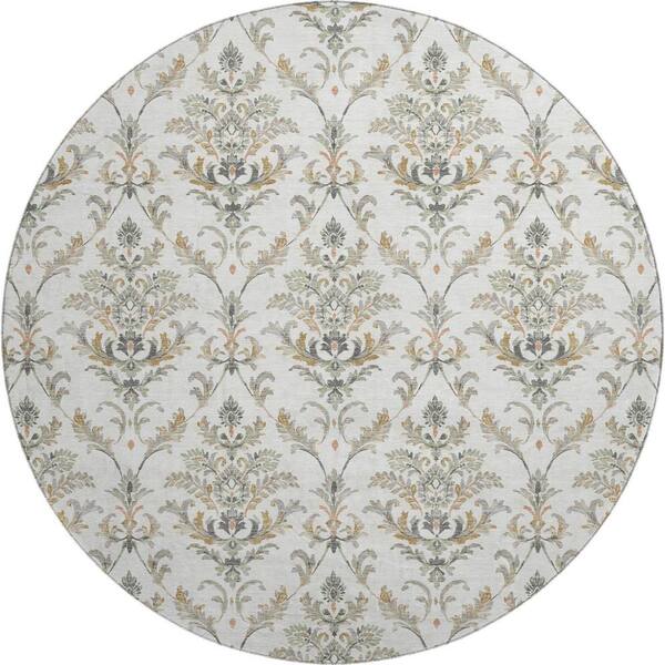 Mayfield Premium Machine Washable Abstract AMF2325 Ivory 8 ft. x 8 ft. Round Rug