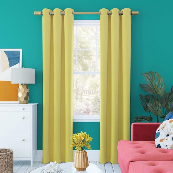 Sun Zero Harper Bright Vibes 40 in. W x 84 in. L 100% Blackout Grommet Curtain Panel in Sunflower Yellow
