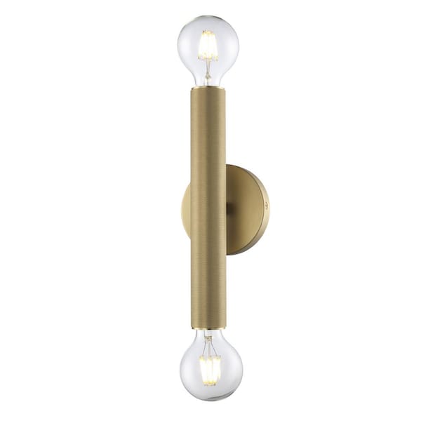 Bel Air Lighting Auburn 12 in. 2-Light Antique Gold Indoor Wall Sconce Light Fixture with Knurled Texture