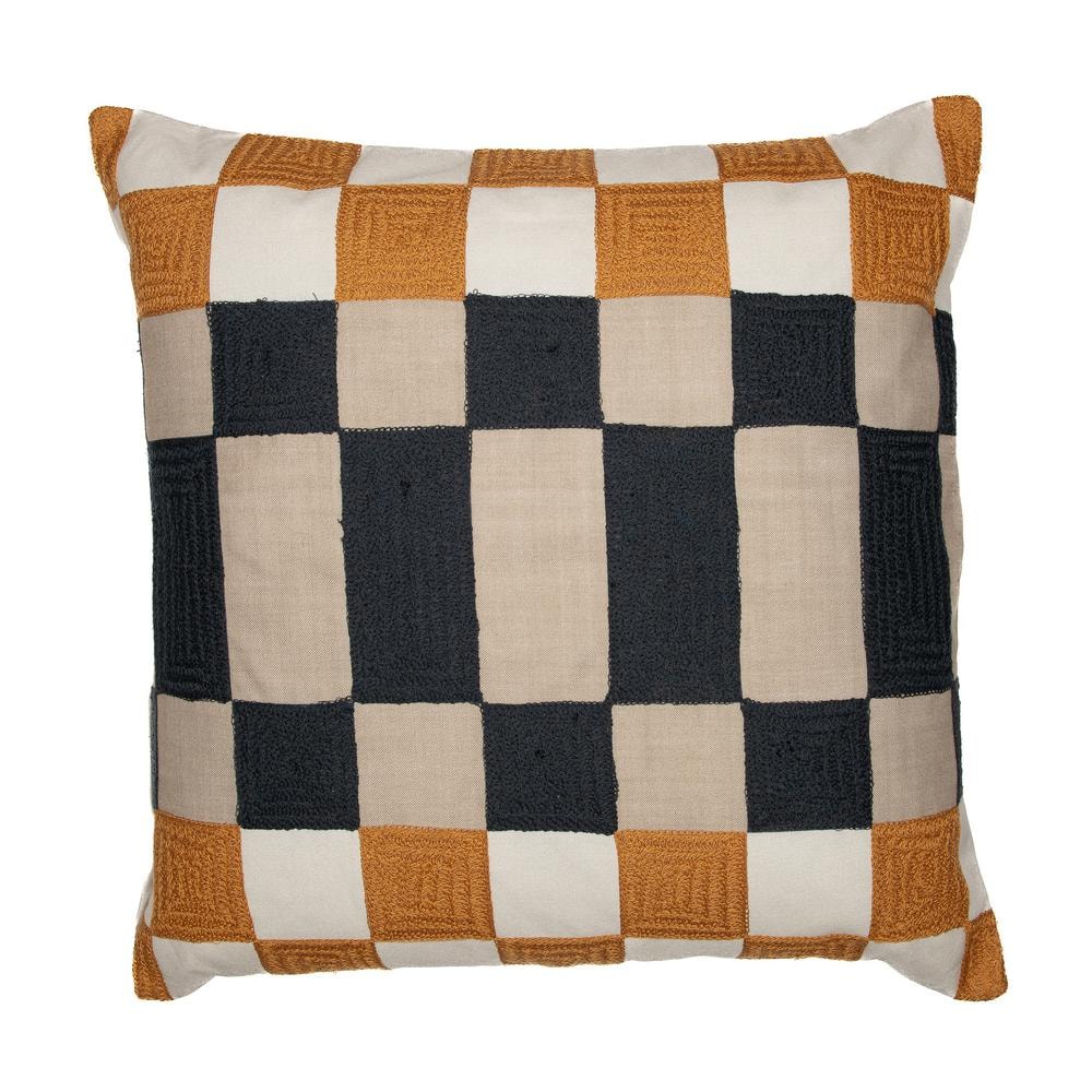 Stacy Garcia Mustard Black Checkered Hand-Woven 20 in. x 20 in. Indoor Thro
