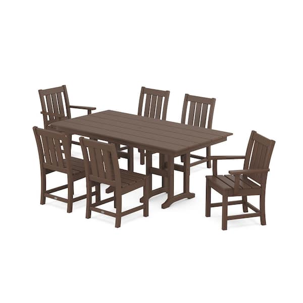 POLYWOOD Oxford 7-Piece Farmhouse Plastic Rectangular Outdoor Dining Set in Mahogany