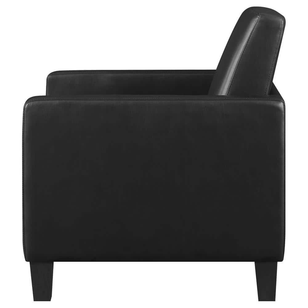 Modern Black Faux Leather Accent Chair with Track Arms