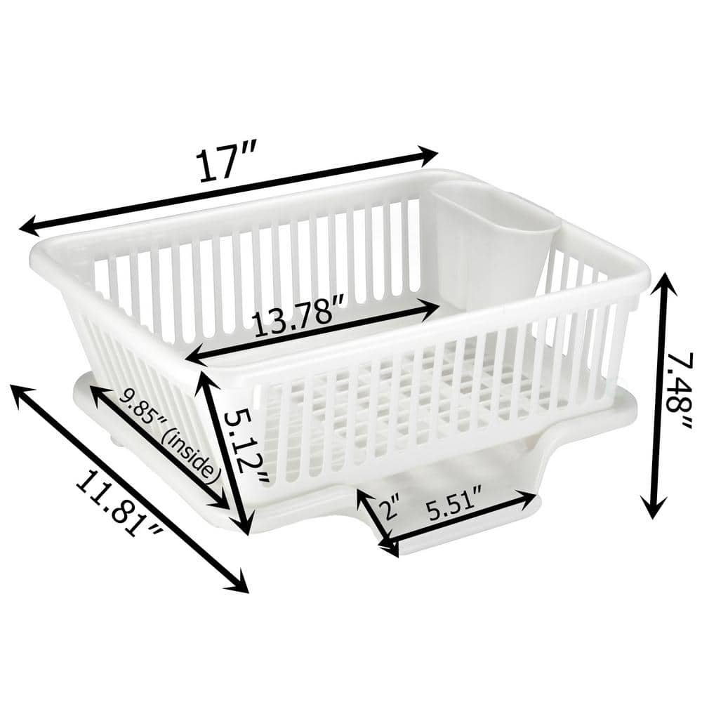 White Heavy Duty Plastic Dish Drying Rack with Utensil Cup