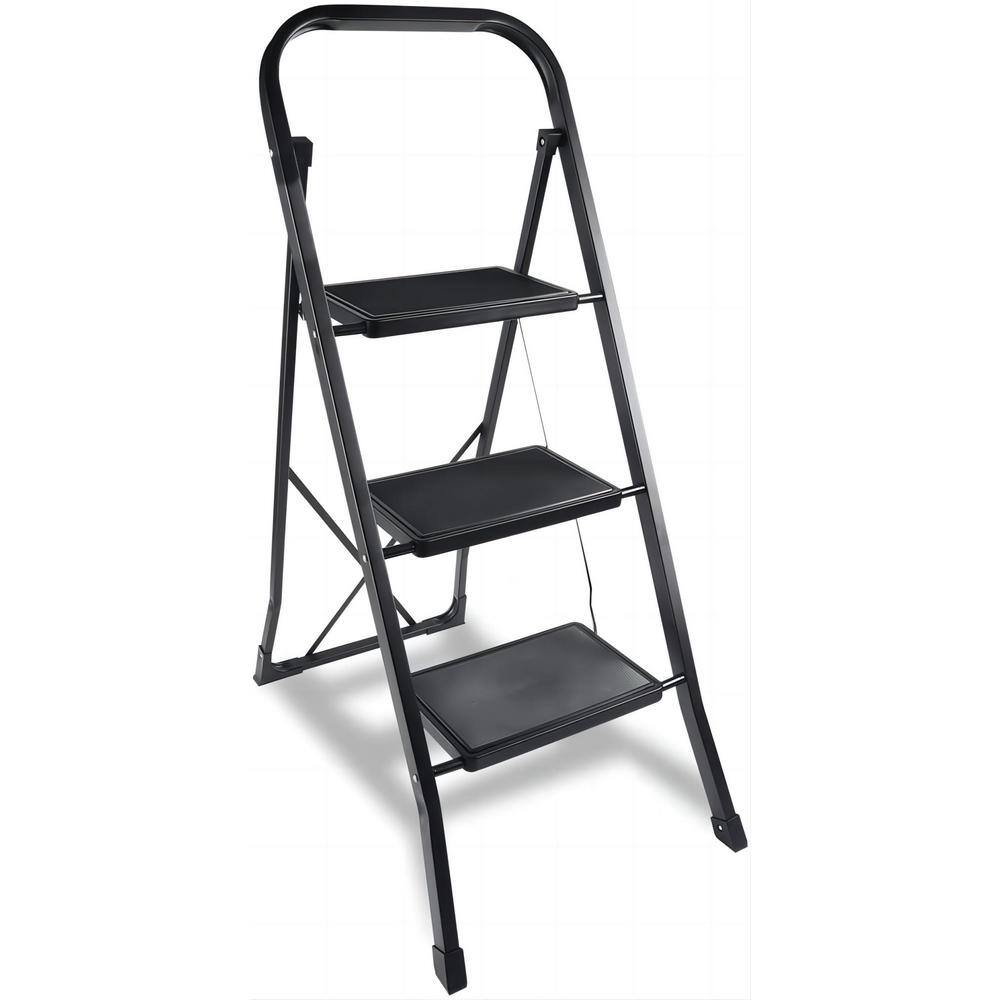 maocao hoom 3.4 ft. Reach Steel 3-Step Ladder Portable Black Folding ...