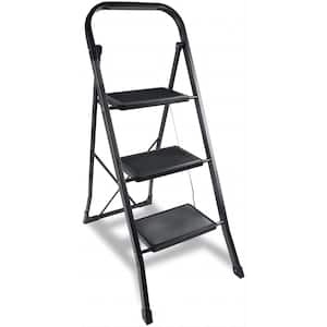 3 Step Ladder, Portable Steel Folding Step Stool with Wide Anti-Slip Pedal, 330 lbs Sturdy Steel Ladder, Black