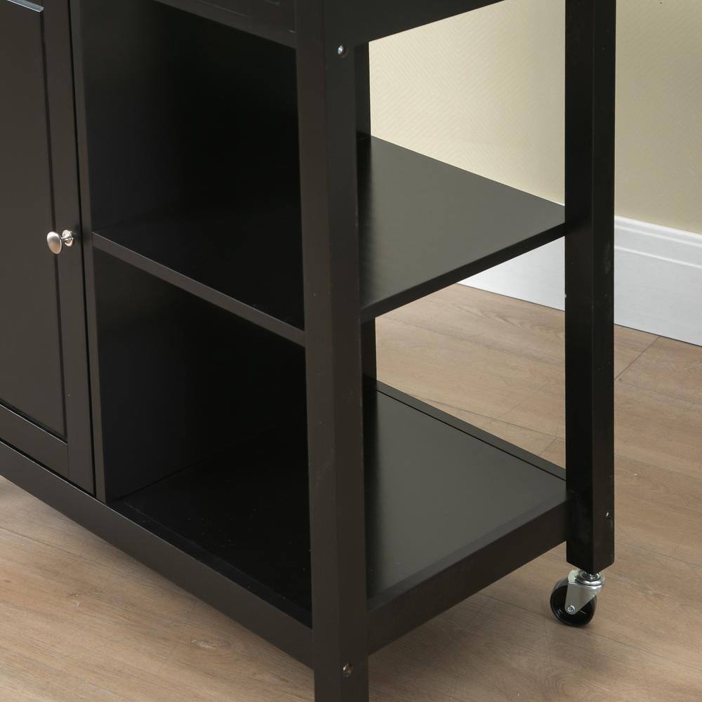 Elegant Black Solid Wood Butcher Block Kitchen Cart with Storage