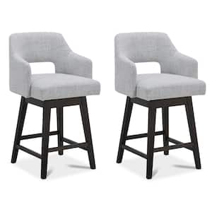 26 in. Joyce White High Back Wood Swivel Counter Stool with Fabric Seat (Set of 2)