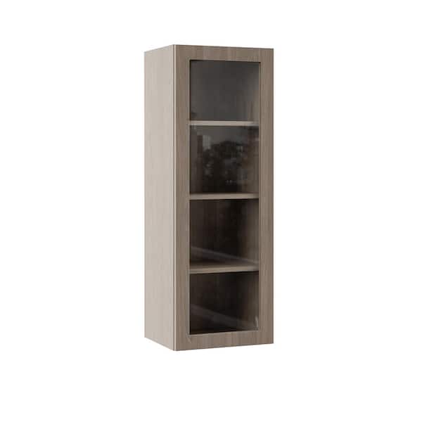 Hampton Bay Designer Series Edgeley Assembled 15x42x12 in. Wall Kitchen Cabinet with Glass Door in Driftwood