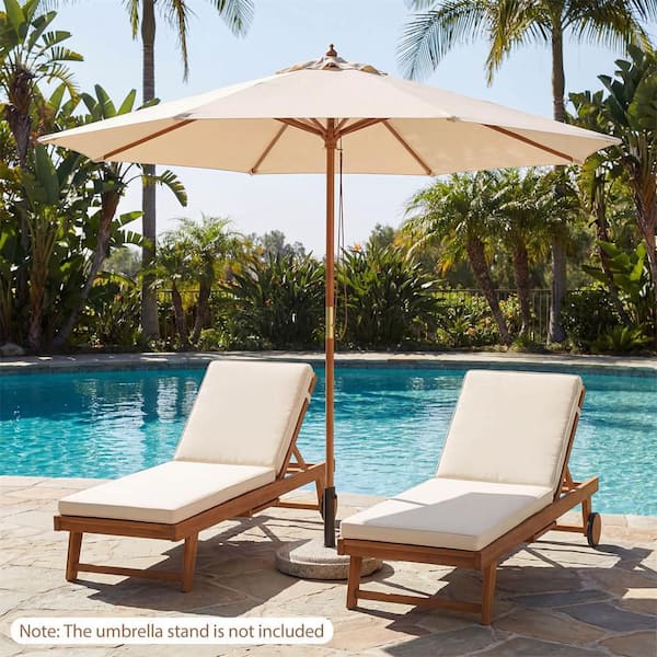 9 ft. Patio Umbrella with Adjustable Height Rope Pulley Lift, Vented Top 8 Sturdy Ribs in Beige