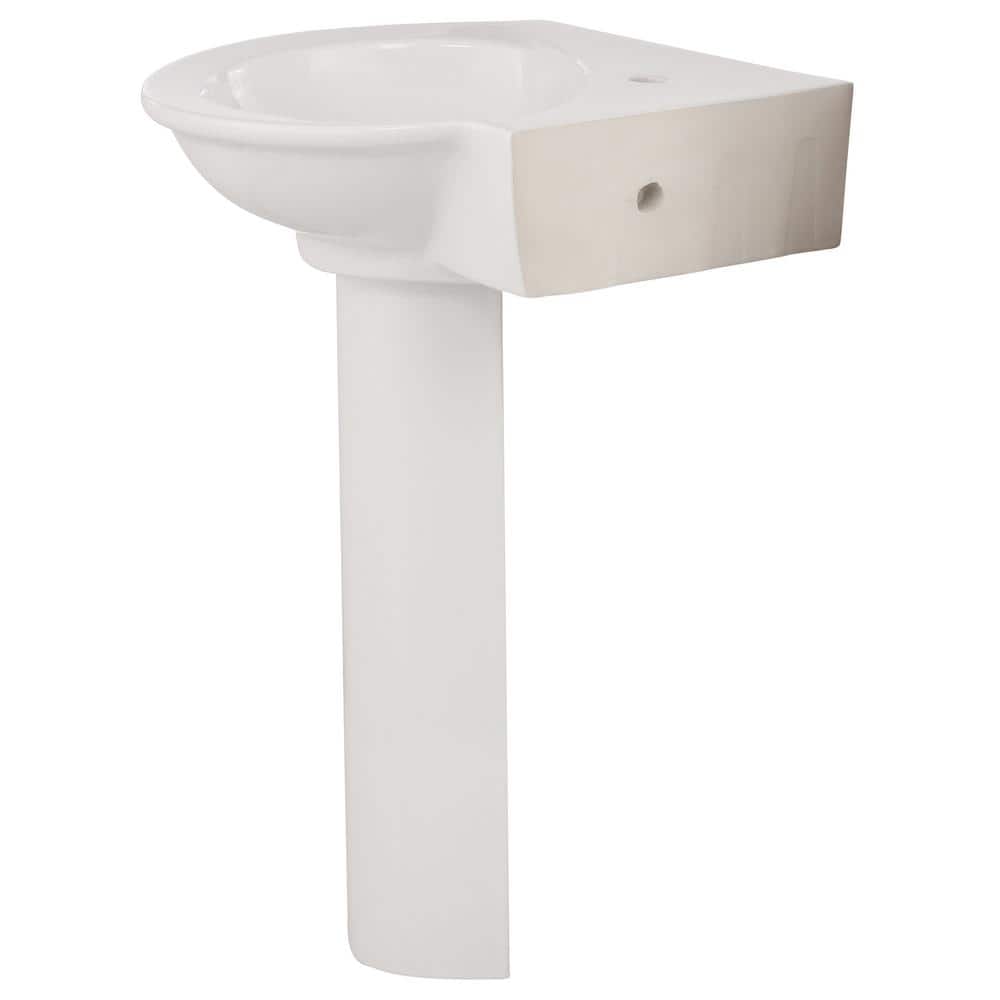 Compact White Ceramic Corner Pedestal Sink with 3 Faucet Holes