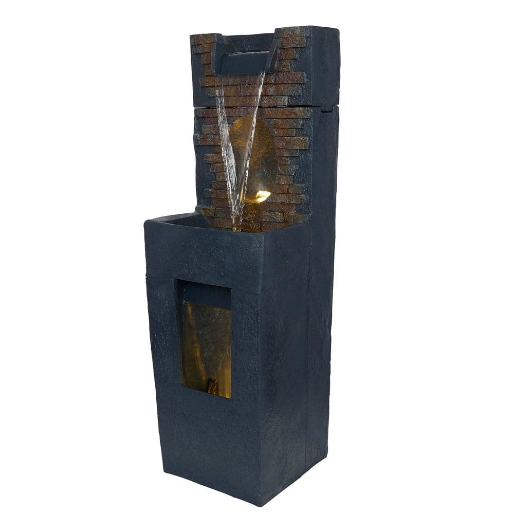 40 in. Tall Outdoor Tiered Stone Wall Fountain with LED Lights, Gray price history on PriceWatchPro