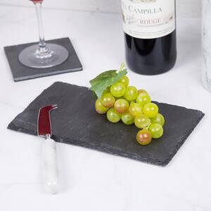 Genuine Slate 12 in. x 5 in. Rectangular Serving Board with Rough Edges and EVA Dots Preventing Scratch