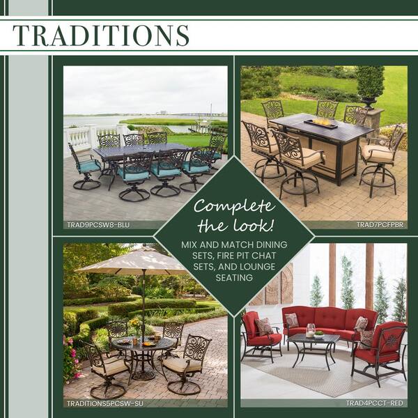 Hanover Traditions 9 Piece Aluminium Square Patio Dining Set With Eight Swivel Chairs And Natural Oat Cushions Traddn9pcswsq 8 The Home Depot - Eight Chair Patio Set