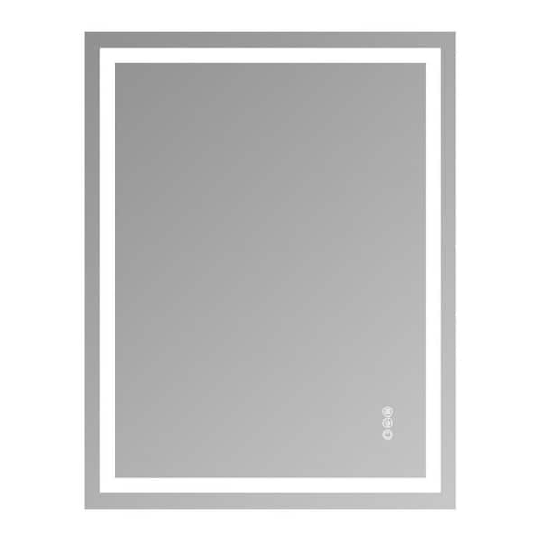 28 in. W x 36 in. H Rectangular Frameless Wall Bathroom Vanity Mirror w/ Dual LED Light Strips Front and Back Lighting