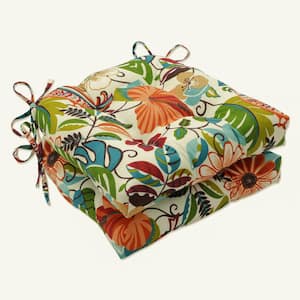 Floral 17.5 in. x 17 in. Outdoor Dining Chair Cushion in Ivory/Multicolored (Set of 2)