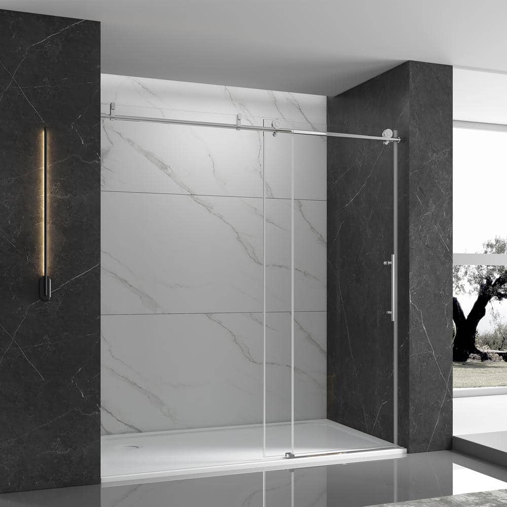60 in. W x 76 in. H Single Sliding Frameless Shower Door in Chrome Finish w