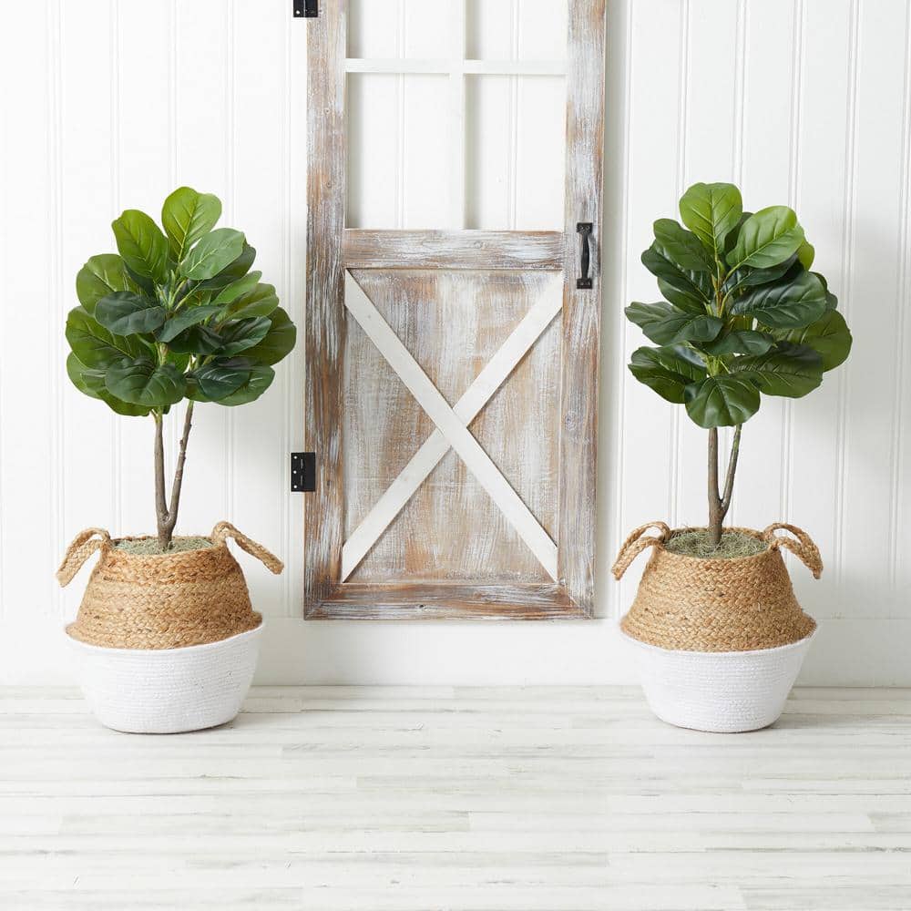 3 ft. Green Artificial Fiddle Leaf Fig Tree with White and Burlap Basket
