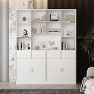 78.7 in. Tall White Wooden 15-Bookshelf Standard Bookcase Storage cabinet with Adjustable Shelves, 4 Drawers and 4 Doors