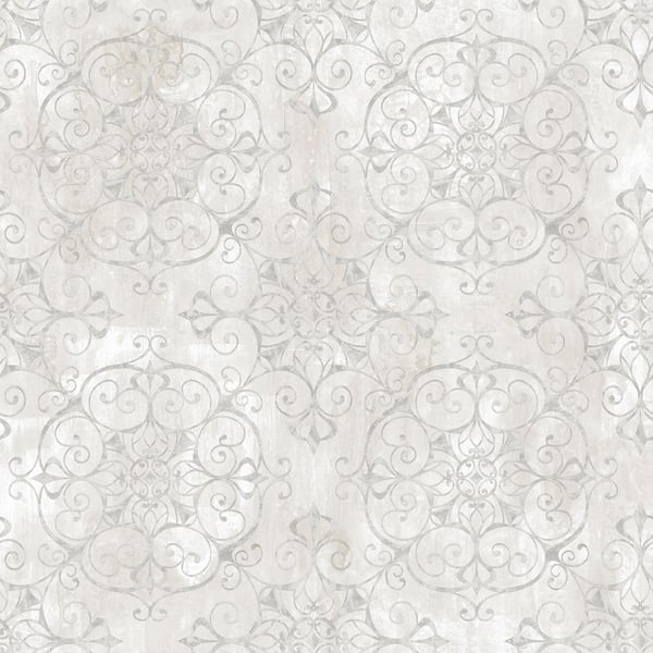 Chesapeake Aubrey Alabaster Crystal Medallion Texture Wallpaper