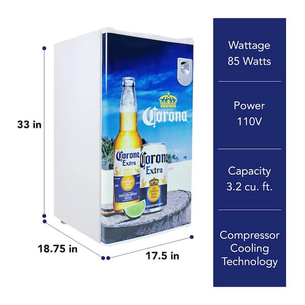 Corona Compact Fridge with Bottle Opener, 3.2 cu. ft.. (90L