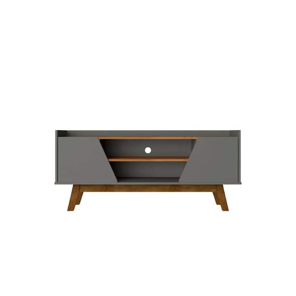 Manhattan Comfort Marcus Grey and Nature Mid-Century Modern TV Stand Fits TVs Up to 55 in. with Solid Wood Legs