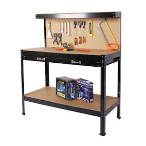 48 in. W x 63 in. H x 24 in. D Workbench Storage Freestanding Cabinet Workshop Tools Table with Drawer and Peg Board